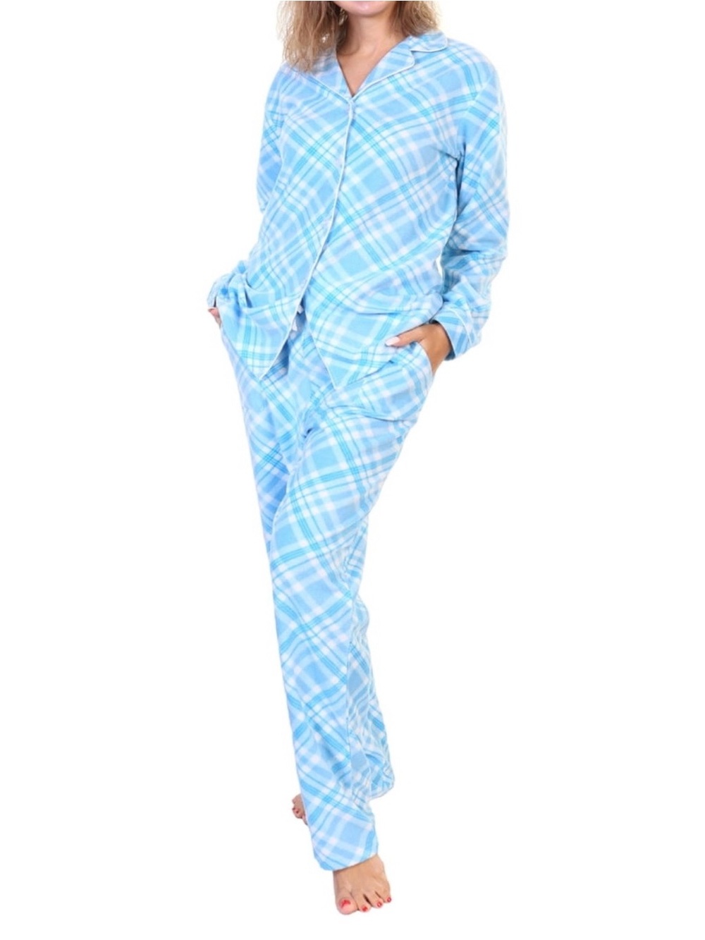 New Angelina blue and white plaid fleece pajama top set size 2XL